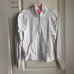 Lilly Pulitzer White Ruffle Pocket Half-Zip Pullover